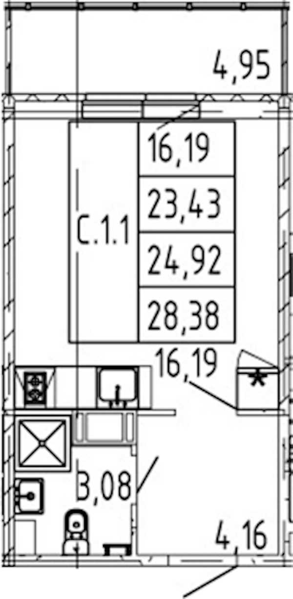 Квартира студия 23.43 м², 11/12 эт., ЖК «Полис ЛАВрики»